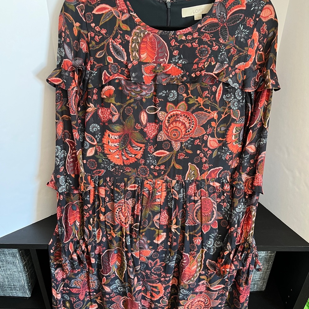 LOFT Red and Black Boho Patterned Dress